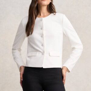 Collarless Ponte Jacket - Cream