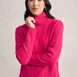 Roll Neck Cable Knit - Hot Pink