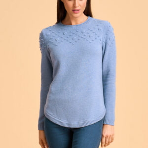 Hand Embroidered Wool Jumper - Periwinkle
