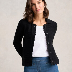 Scallop Detail Cardigan – Black