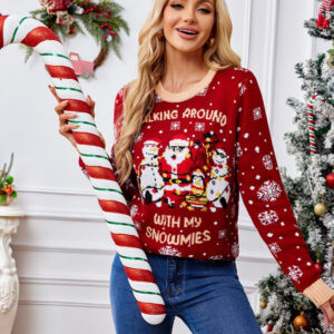Cozy Color Block Santa Snowflake Polka Dot Sweater